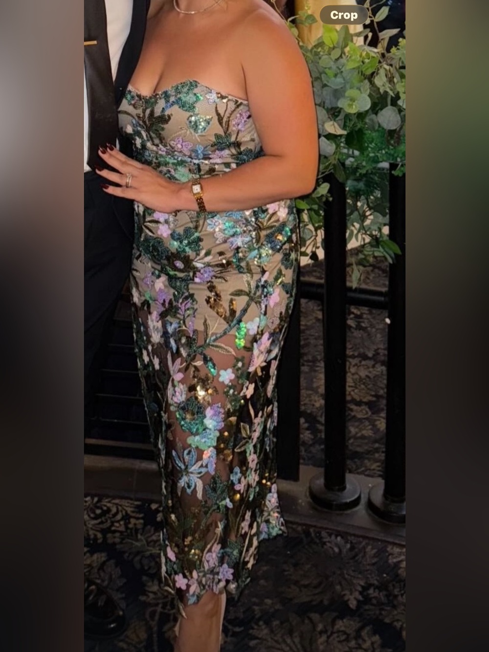 Floral Sequin Maxi Dress - Black with Multicolor Embroidery